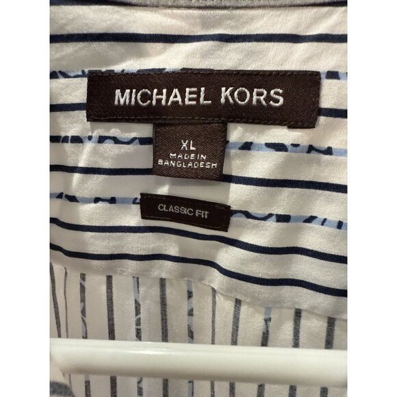 Michael Kors Classic Fit XL White & Navy Striped 100% Cotton Button-Up Shirt EUC - Picture 4 of 7